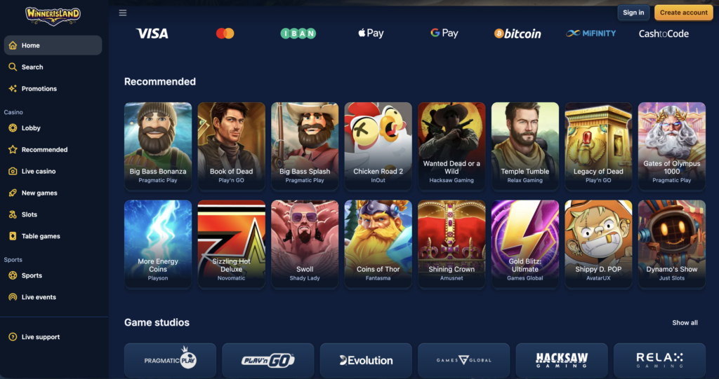 Winner island - Credit Card Casino